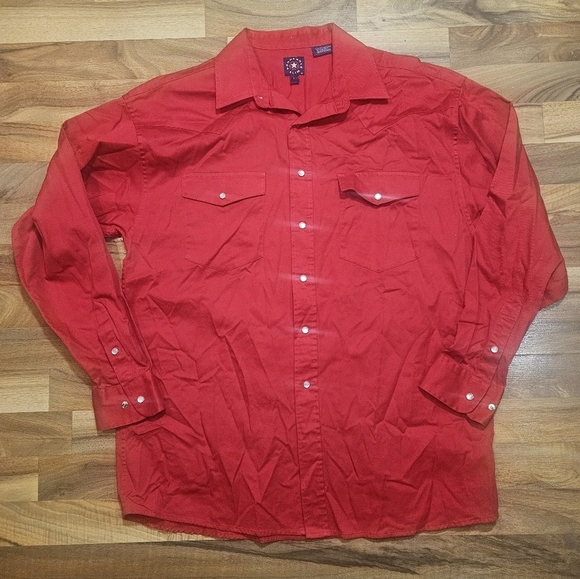 Panhandle Slim Pearl Snap Shirt Mens Large Red Solid Canvas Western Cowboy - Picture 1 of 8